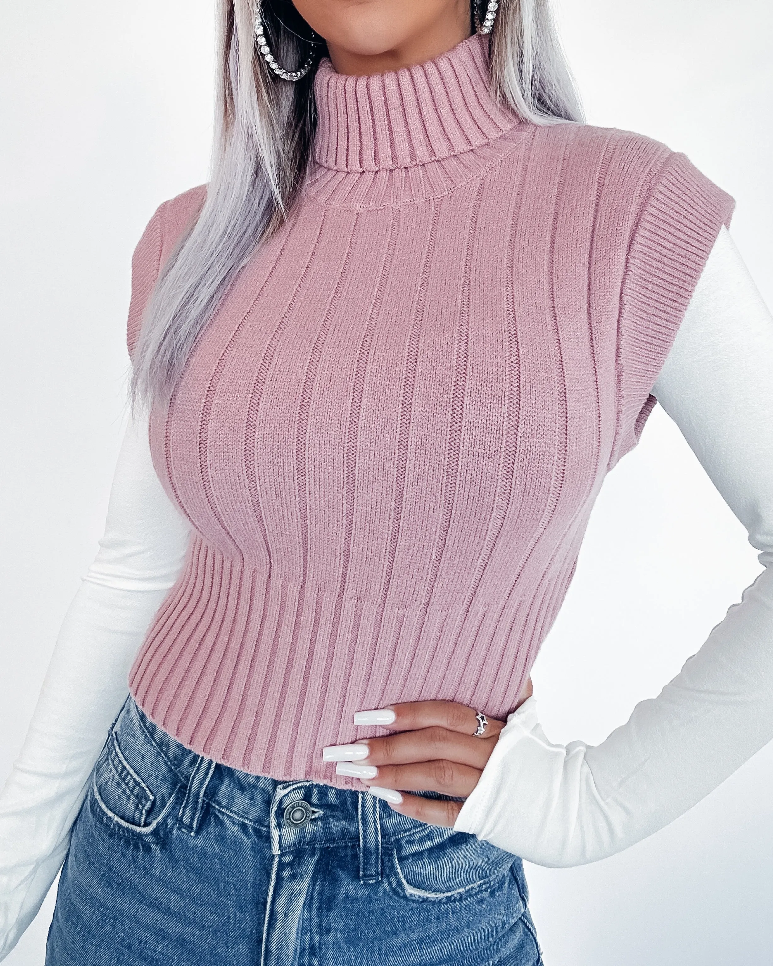 Selma Sleeveless Ribbed Sweater Vest- Rose