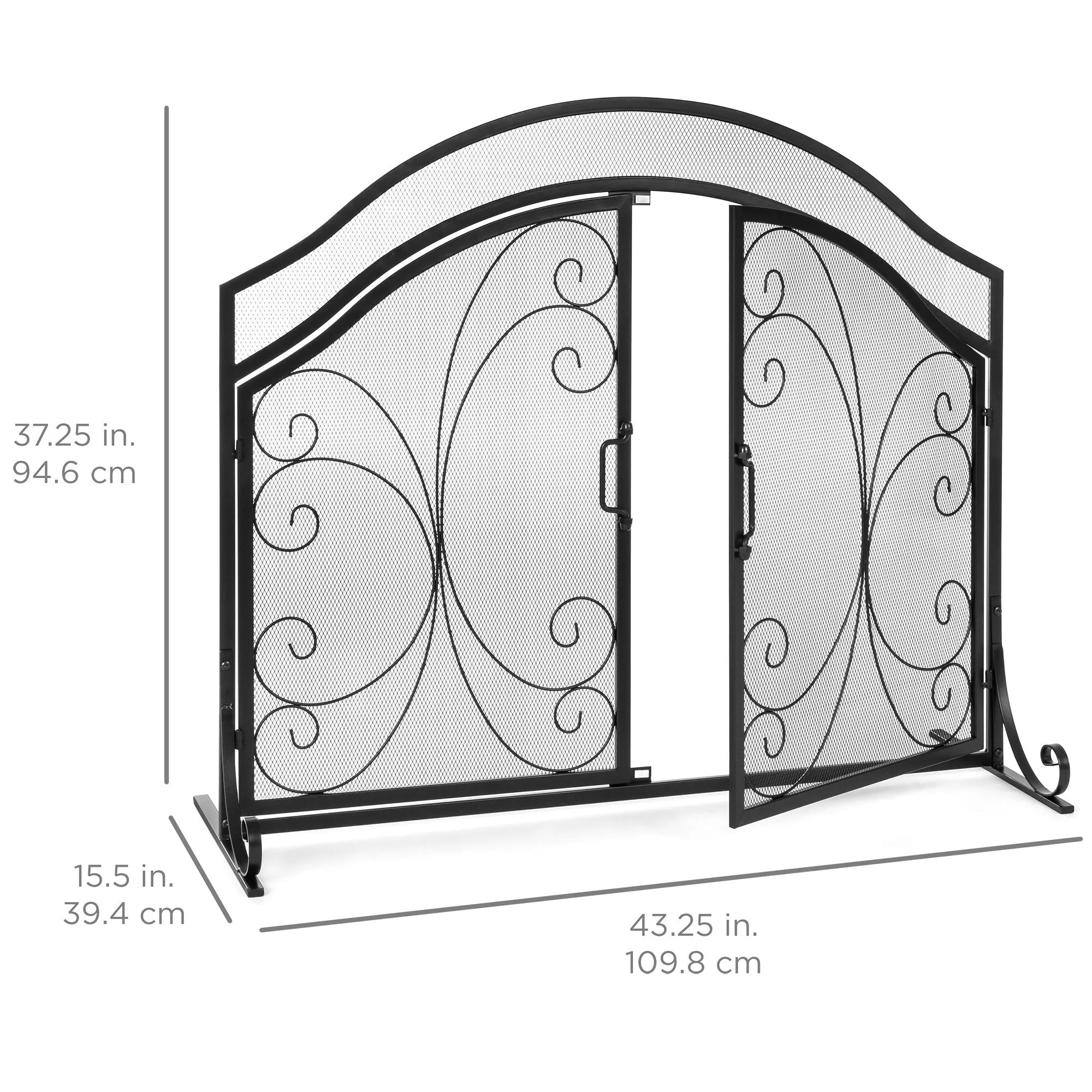 Single Panel 43x37in  Wrought Iron Mesh Fireplace Screen w/ Magnetic Doors