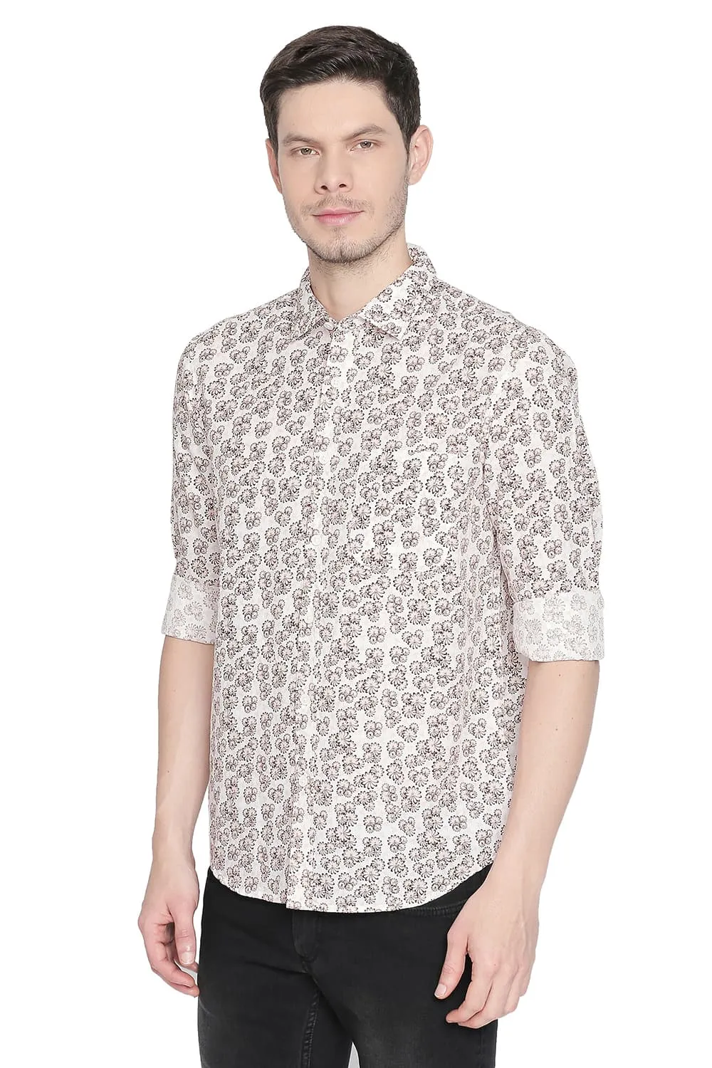 Slim Fit Printed Cotton Linen Shirt