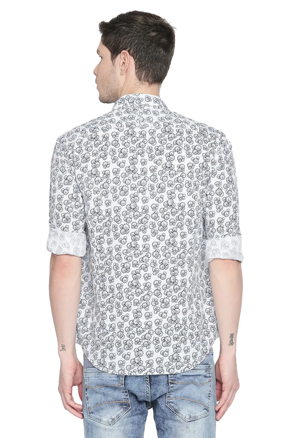 Slim Fit Printed Cotton Linen Shirt