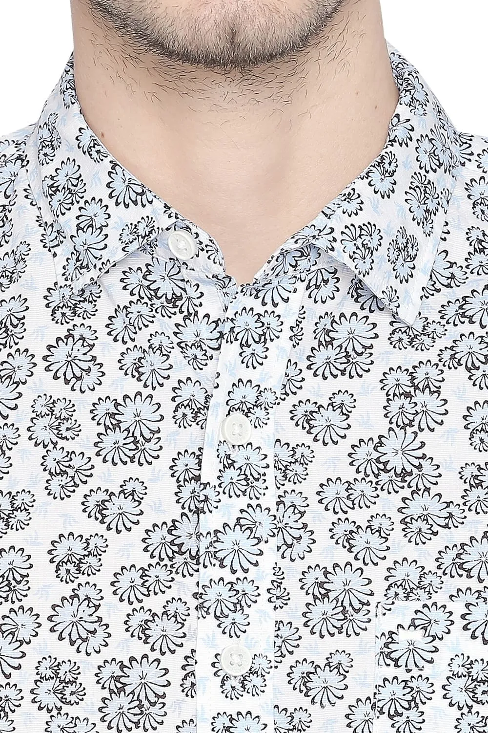 Slim Fit Printed Cotton Linen Shirt