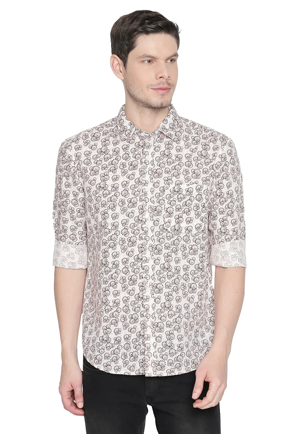 Slim Fit Printed Cotton Linen Shirt