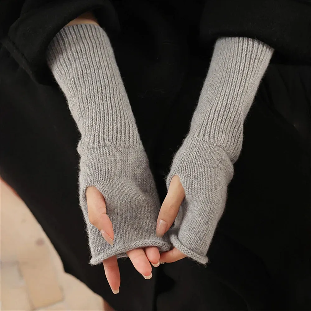 Sohiwoo Long Fingerless Gloves Women‘s Mitten Winter Arm Warmer Knitted Arm Sleeve Fine Casual Soft Girls Goth Clothes Punk Gothic Glove