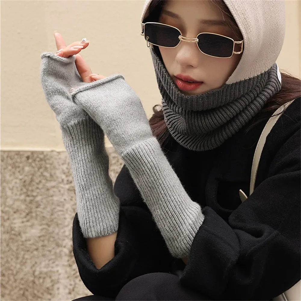 Sohiwoo Long Fingerless Gloves Women‘s Mitten Winter Arm Warmer Knitted Arm Sleeve Fine Casual Soft Girls Goth Clothes Punk Gothic Glove