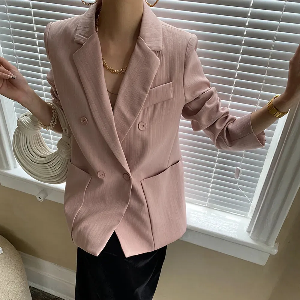 Solid Patchwork Button Blazers For Women Notched Collar Long Sleeve Slim Blazer Female Fashion Clothing