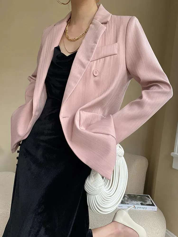 Solid Patchwork Button Blazers For Women Notched Collar Long Sleeve Slim Blazer Female Fashion Clothing