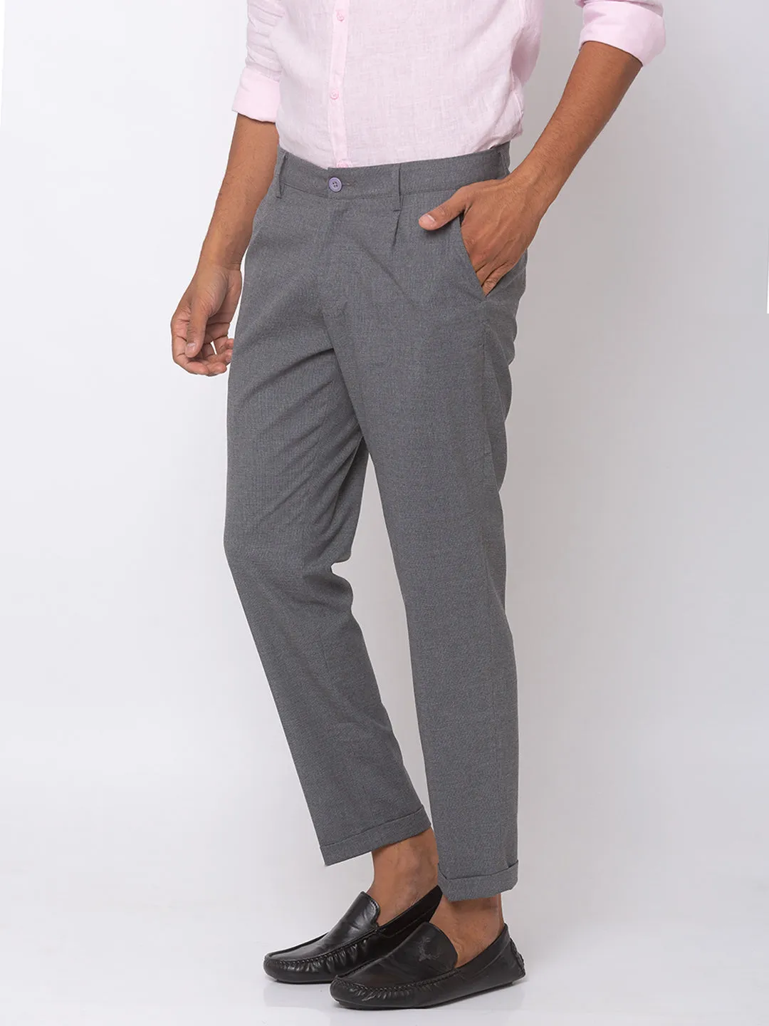 Spykar Men Ash Cotton Slim Fit Trousers