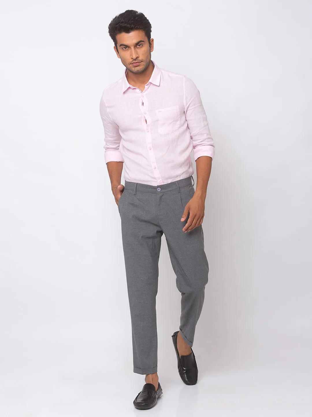 Spykar Men Ash Cotton Slim Fit Trousers