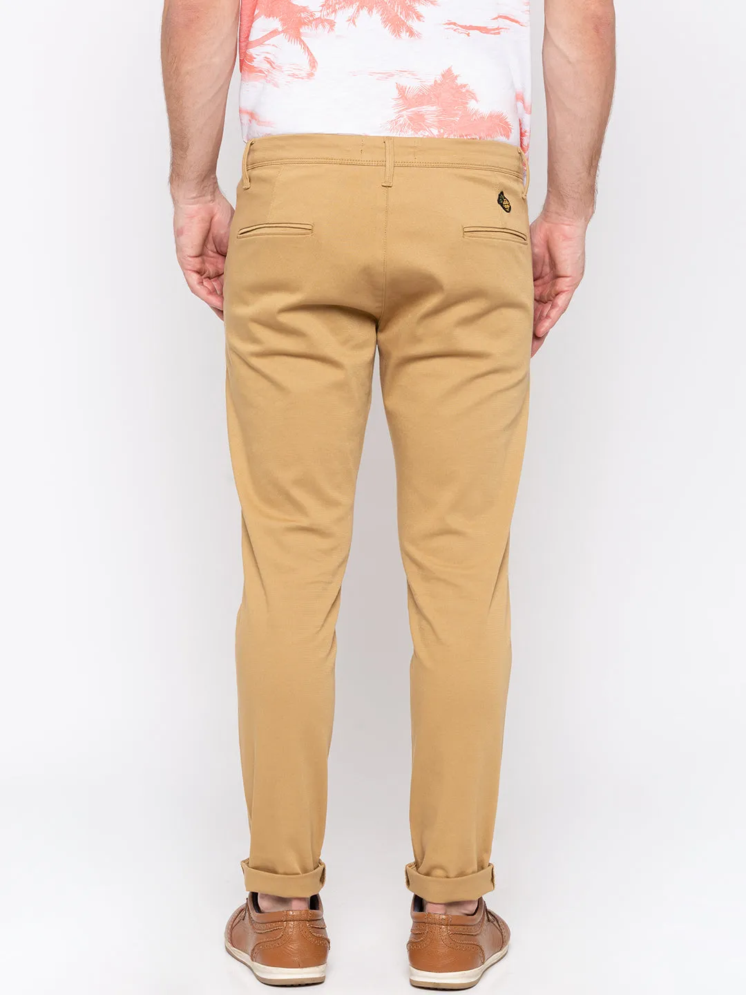 Spykar Men Beige Cotton Slim Fit Casual Trousers