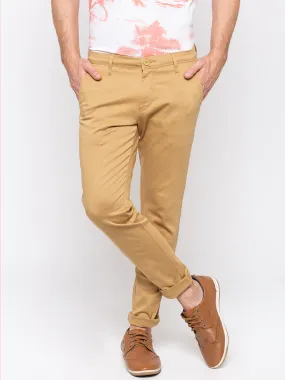 Spykar Men Beige Cotton Slim Fit Casual Trousers