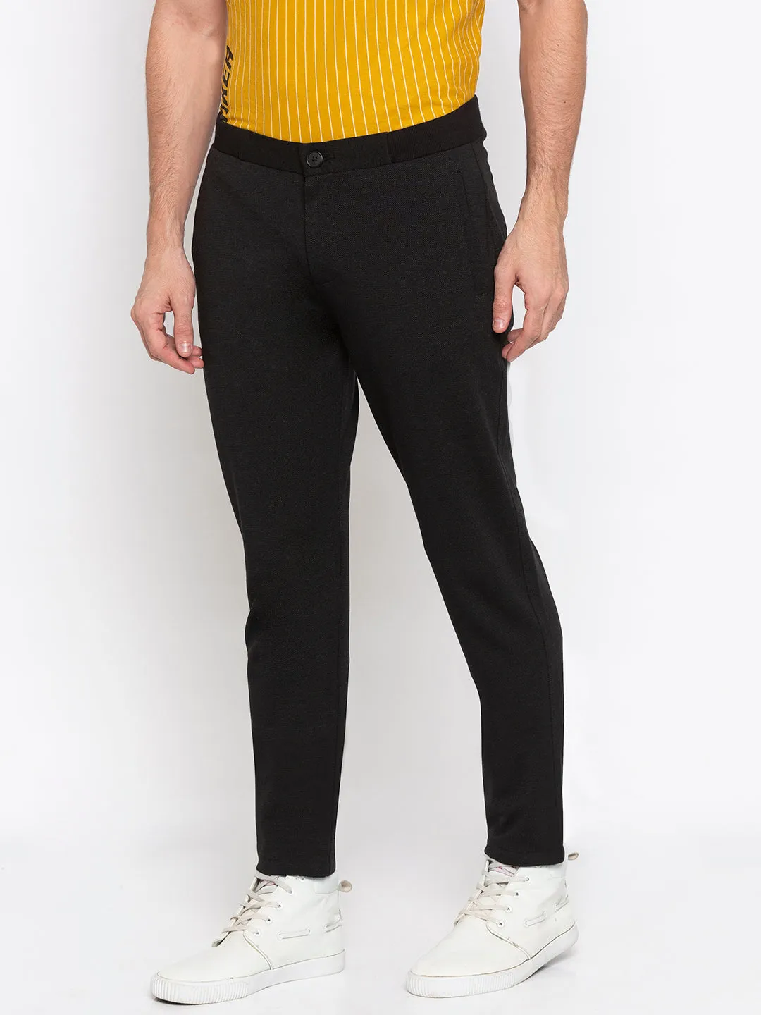 Spykar Men Black Polyester Slim Fit Trousers