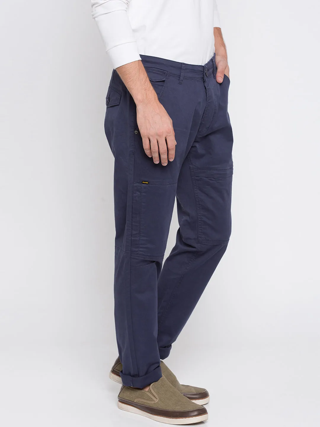 Spykar Men Blue Cotton Slim Fit Casual Trousers