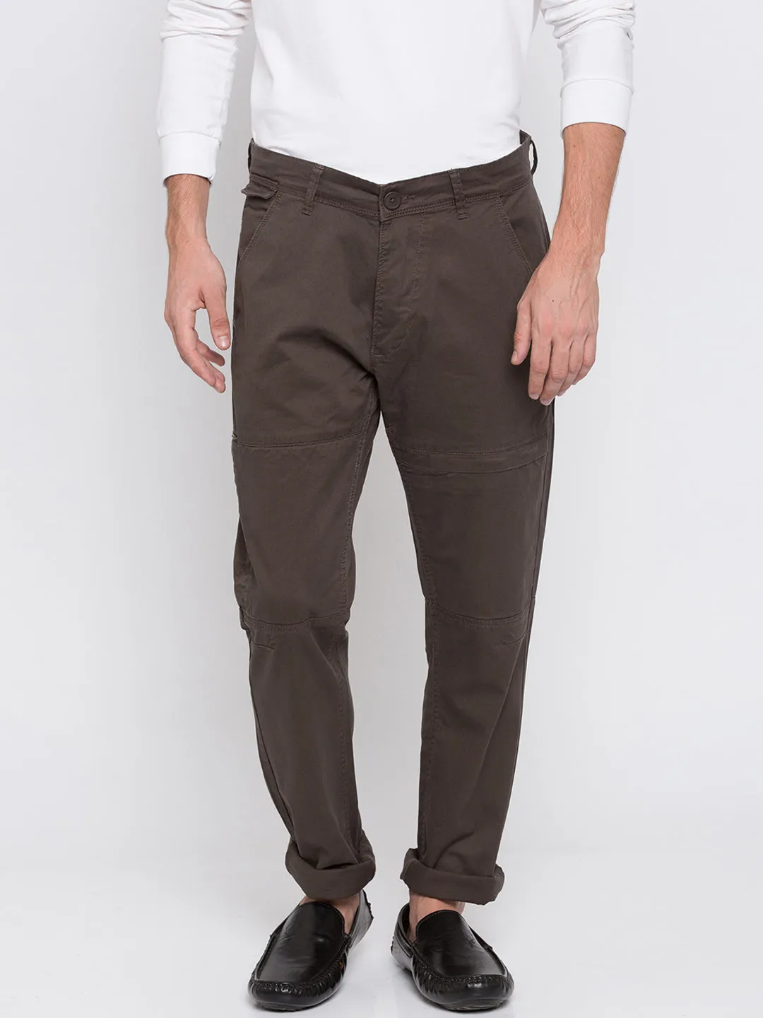 Spykar Men Brown Cotton Slim Fit Casual Trousers