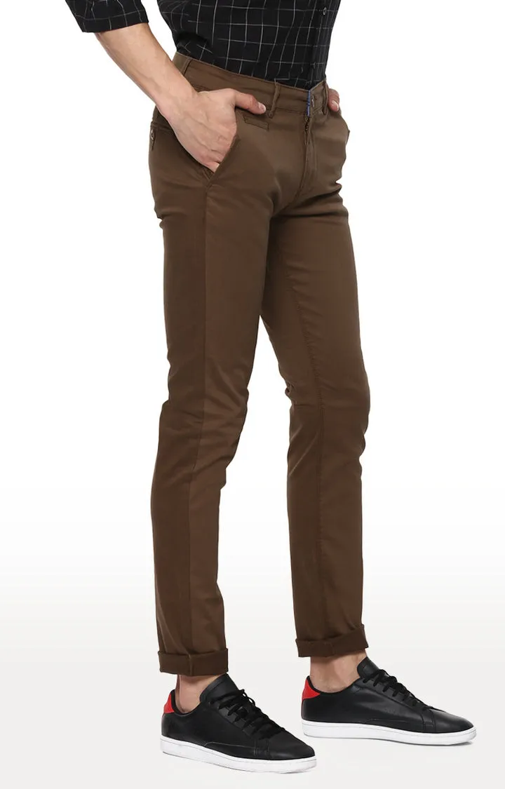 Spykar Men Green Cotton Slim Fit Casual Trousers