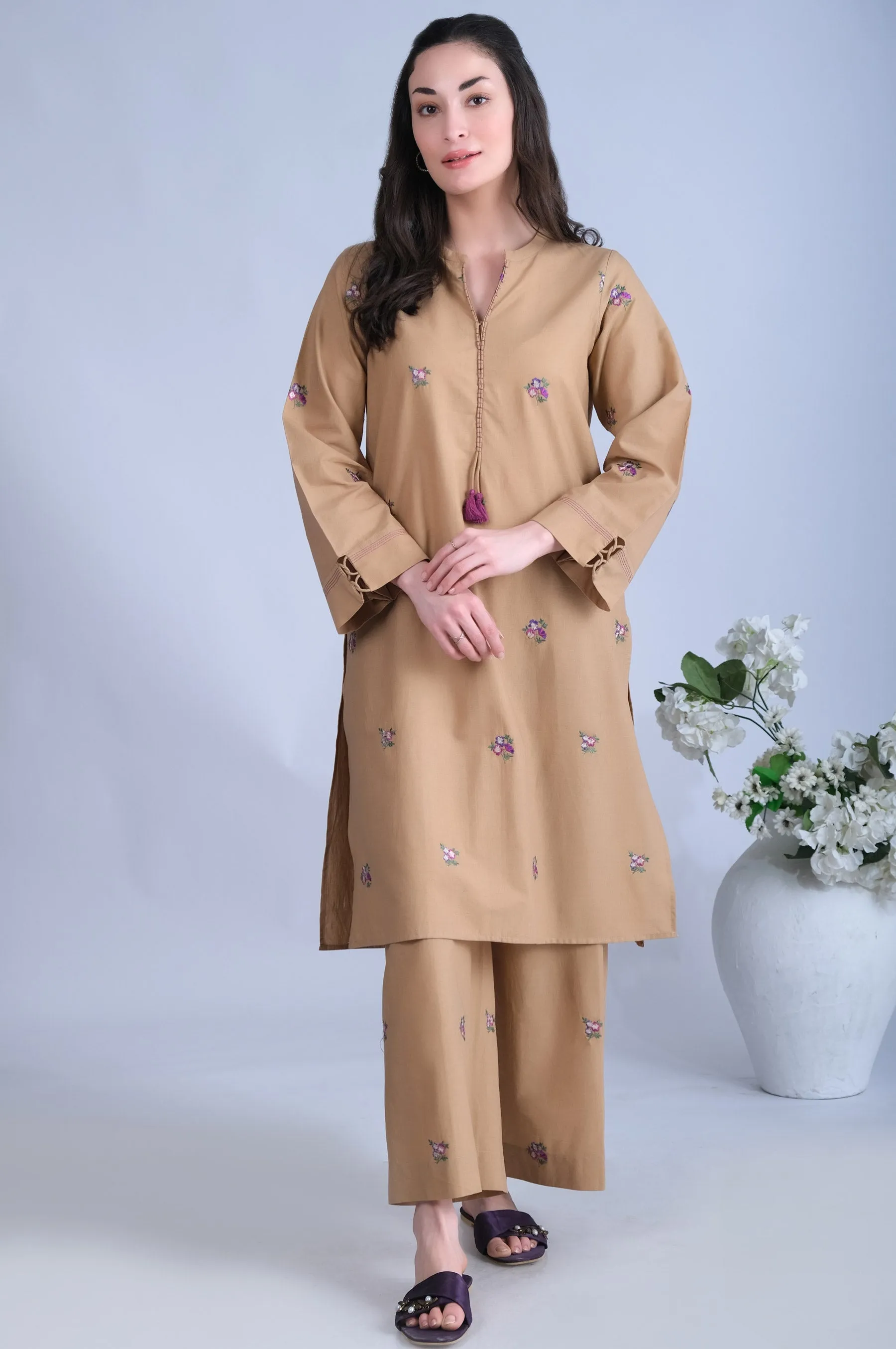 Stitched 2 Piece Cambric Embroidered Suit