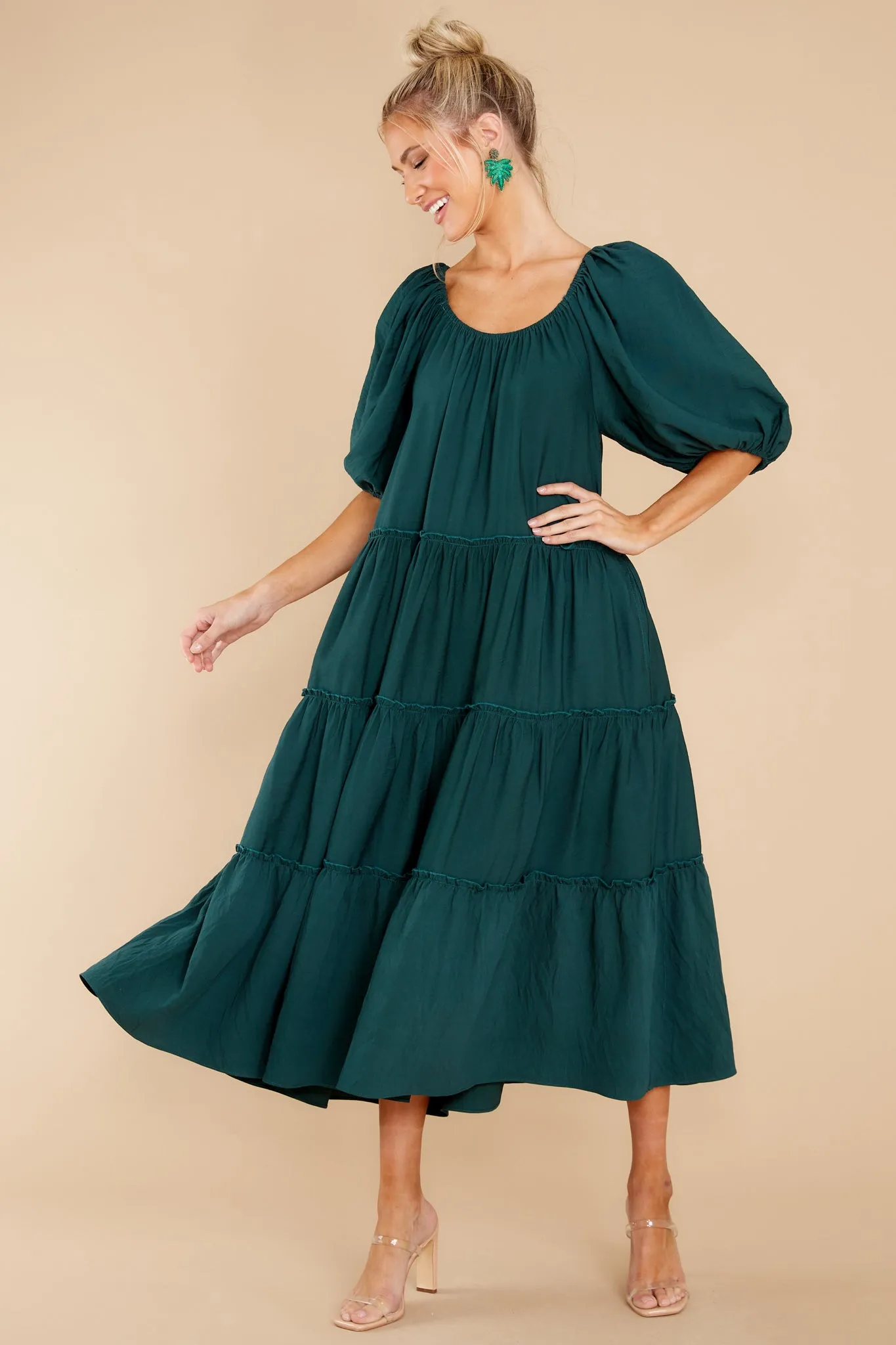 Story Teller Hunter Green Midi Dress