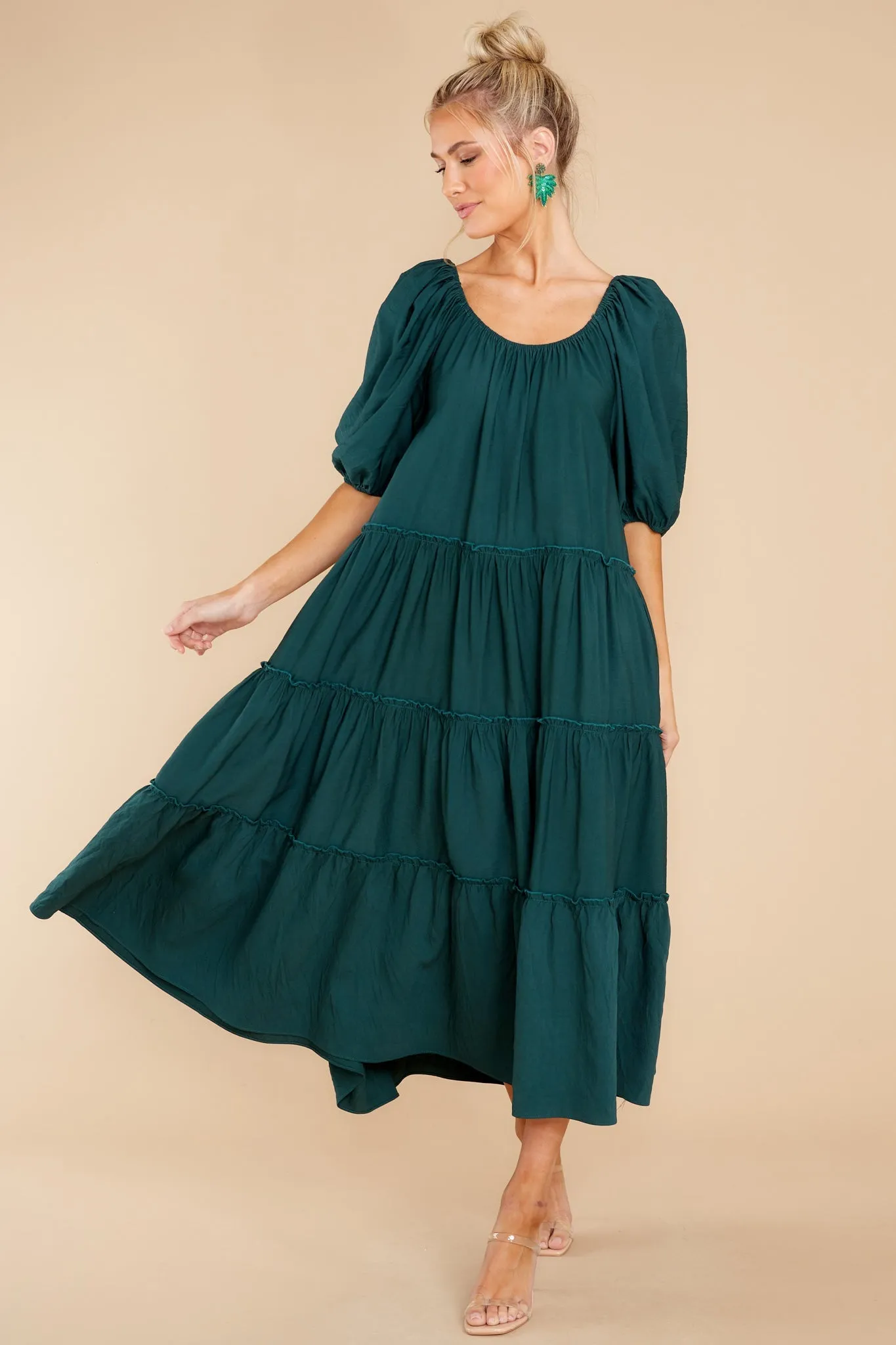 Story Teller Hunter Green Midi Dress