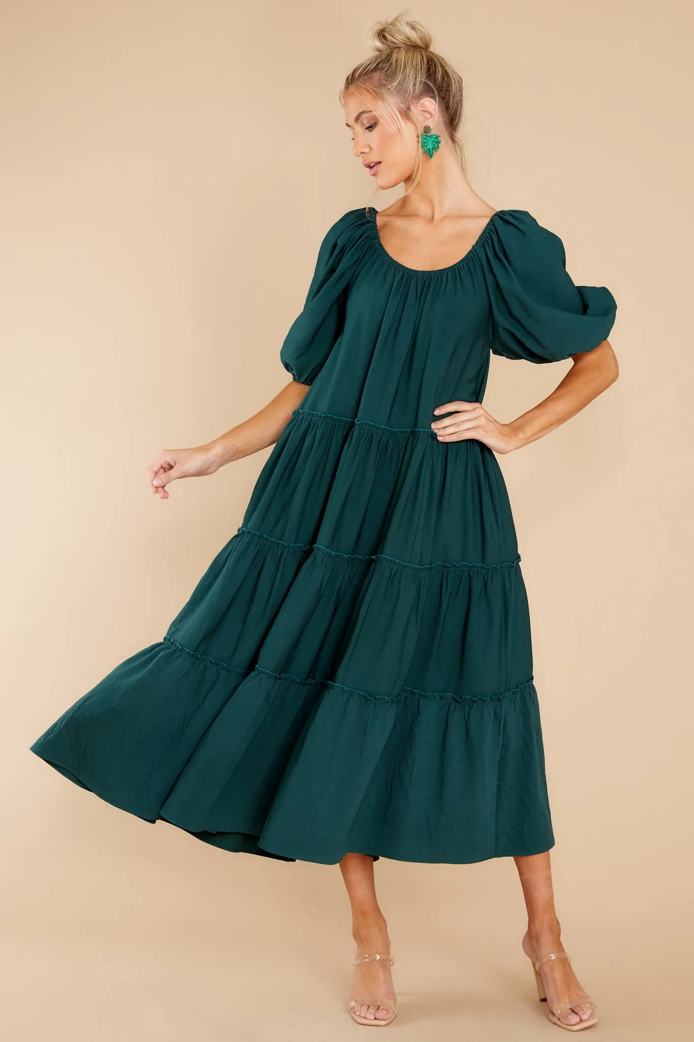 Story Teller Hunter Green Midi Dress