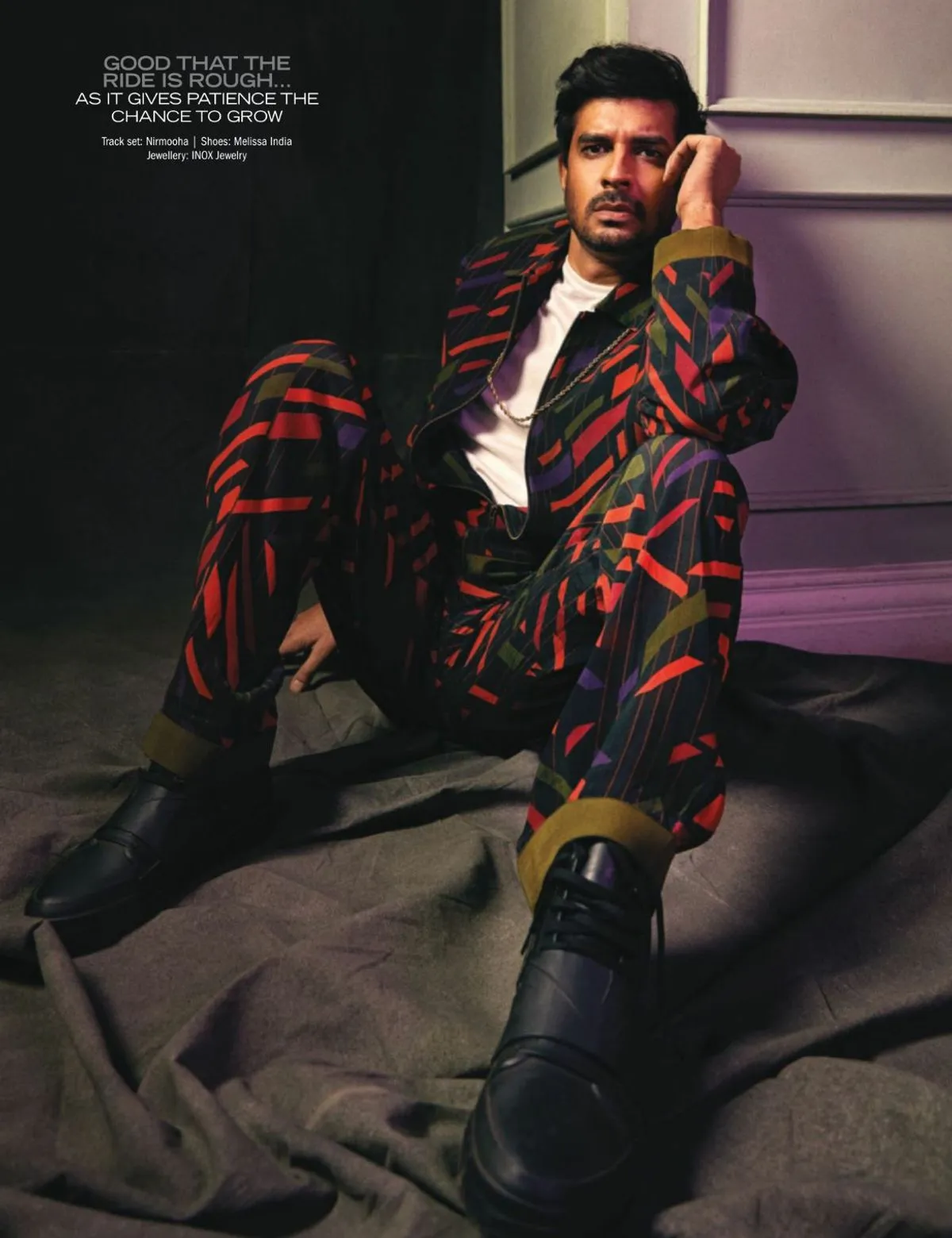 Tahir Raj Bhasin in Multi colour printed Bomber Jacket and Straight Pants