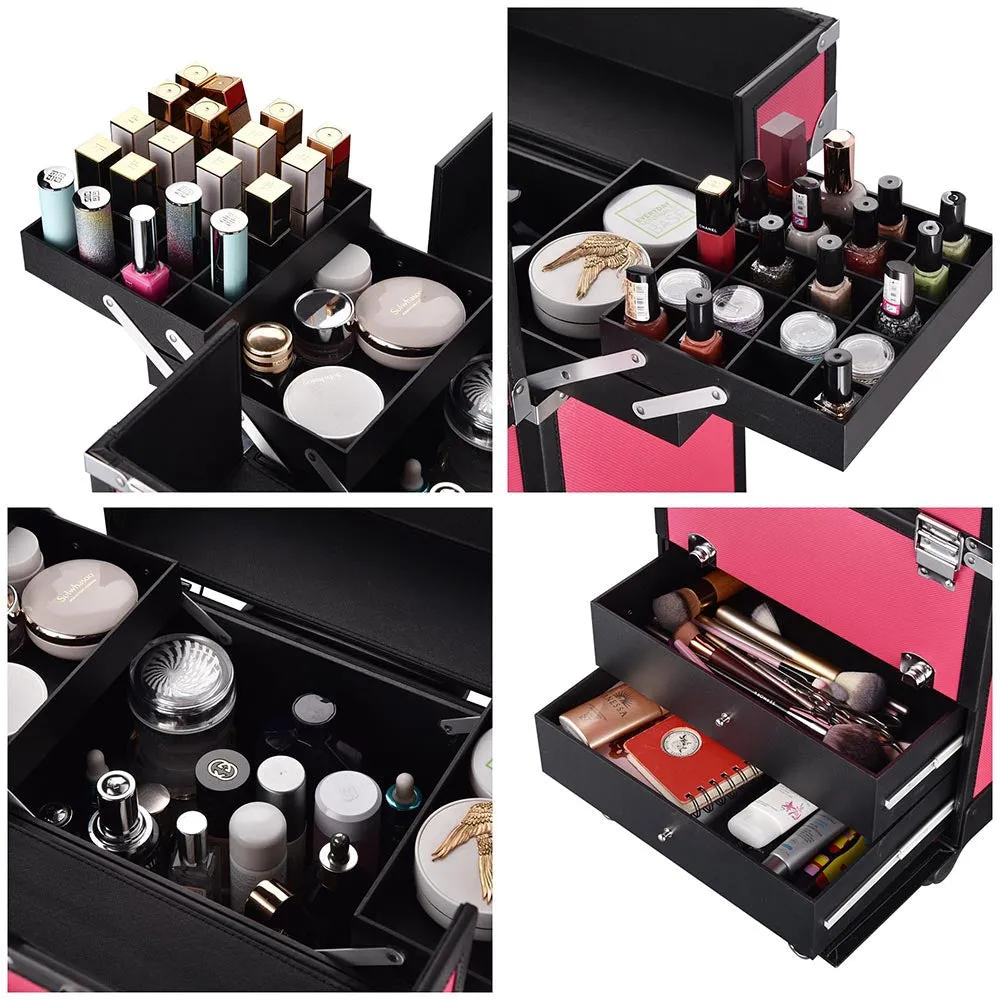 TheLAShop Rolling Makeup Case with Drawers Nail Polish Slots