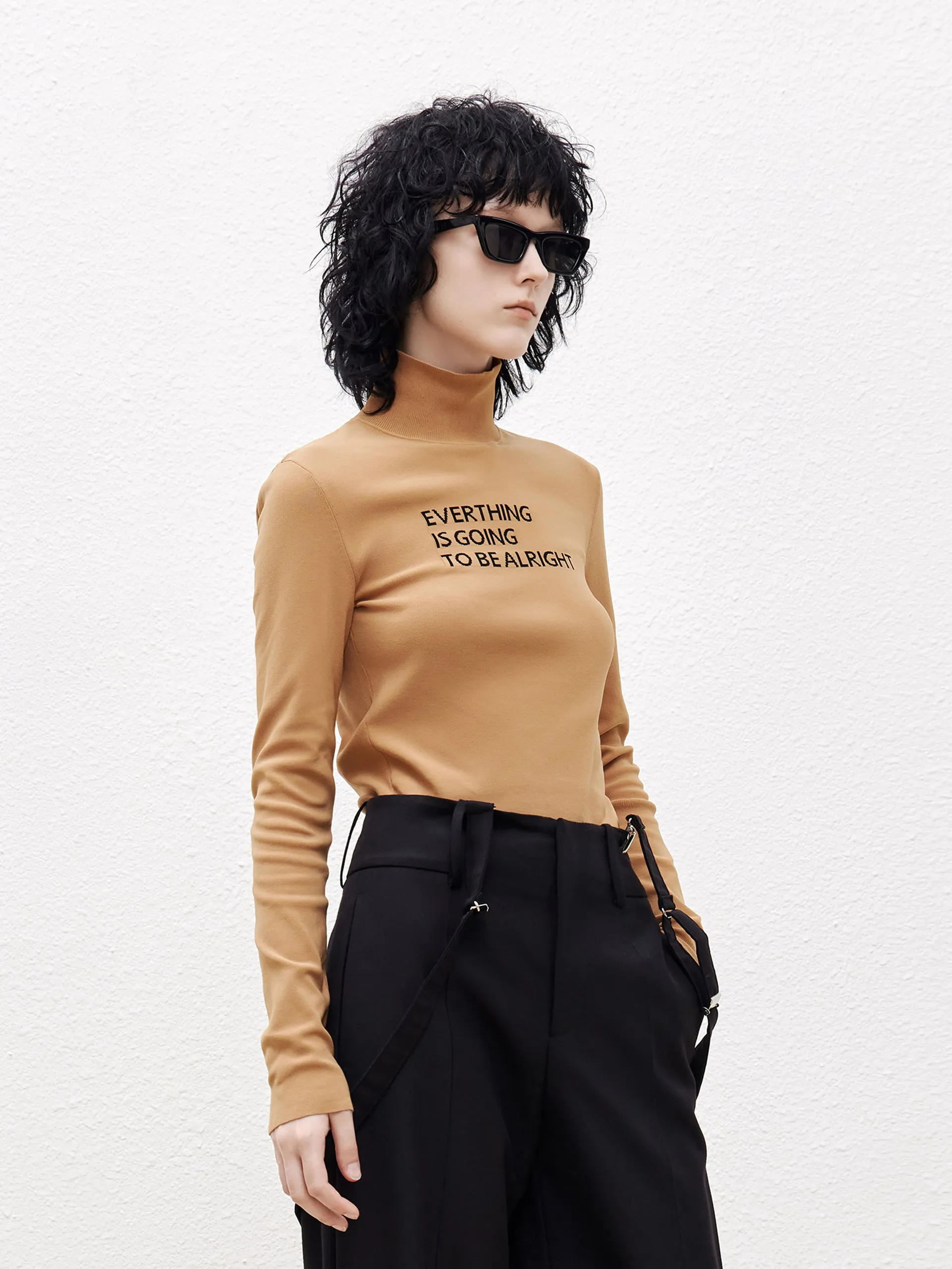 Turtleneck Letter Jacquard Knit Top