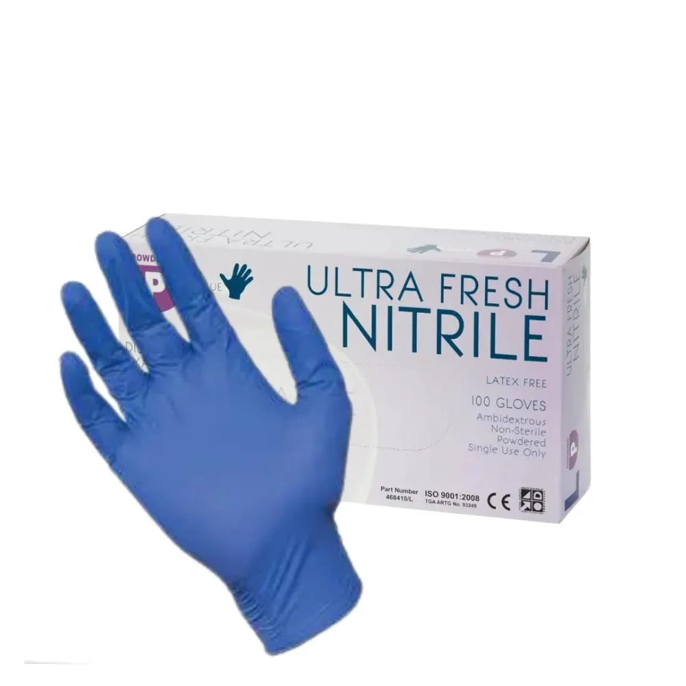 Ultra Fresh Blue Nitrile Gloves Powder Free Medium 100pcs