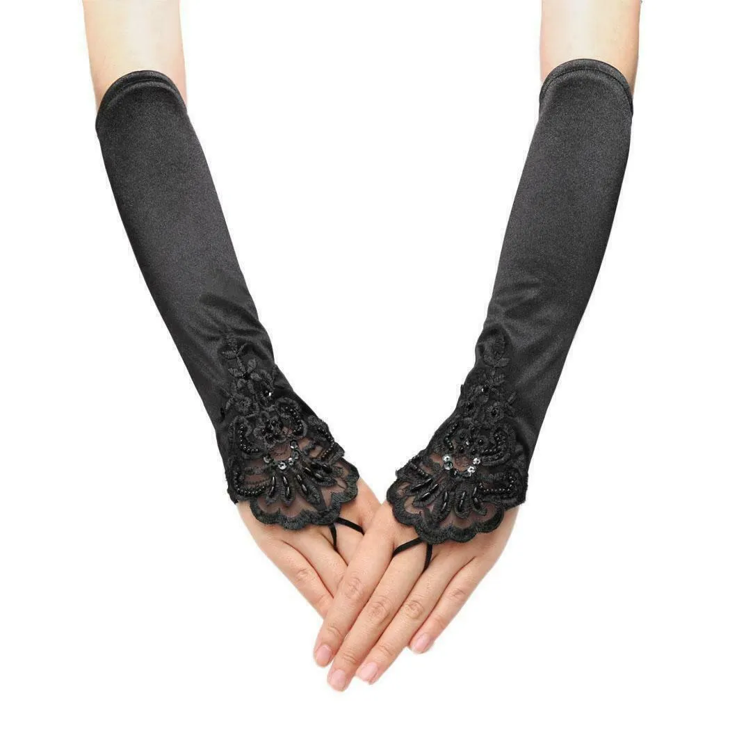 US Women 1920S Long Flapper Fingerless Evening Opera Satin Gloves Bride 18.89”