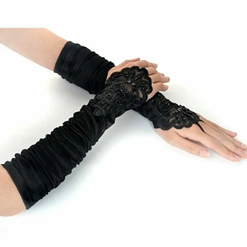 US Women 1920S Long Flapper Fingerless Evening Opera Satin Gloves Bride 18.89”