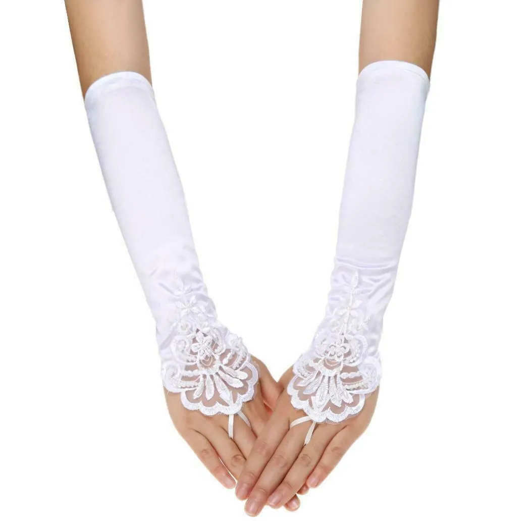 US Women 1920S Long Flapper Fingerless Evening Opera Satin Gloves Bride 18.89”