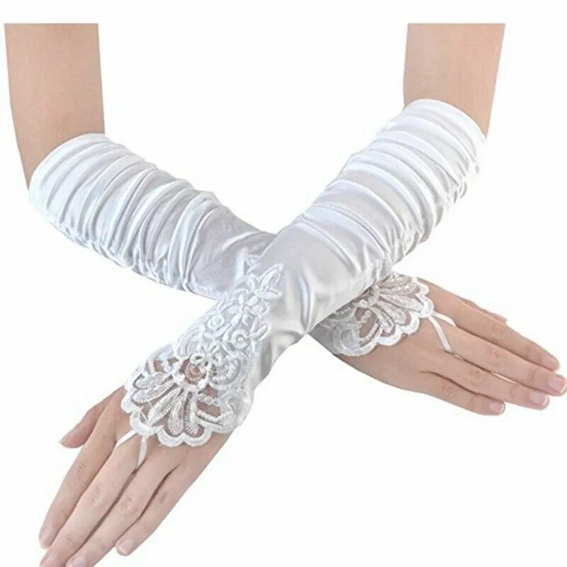 US Women 1920S Long Flapper Fingerless Evening Opera Satin Gloves Bride 18.89”