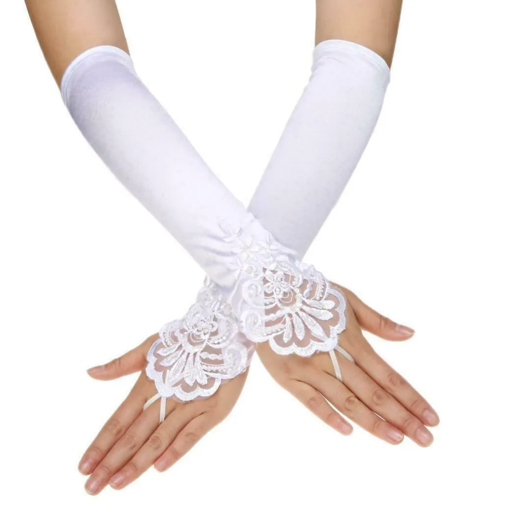 US Women 1920S Long Flapper Fingerless Evening Opera Satin Gloves Bride 18.89”