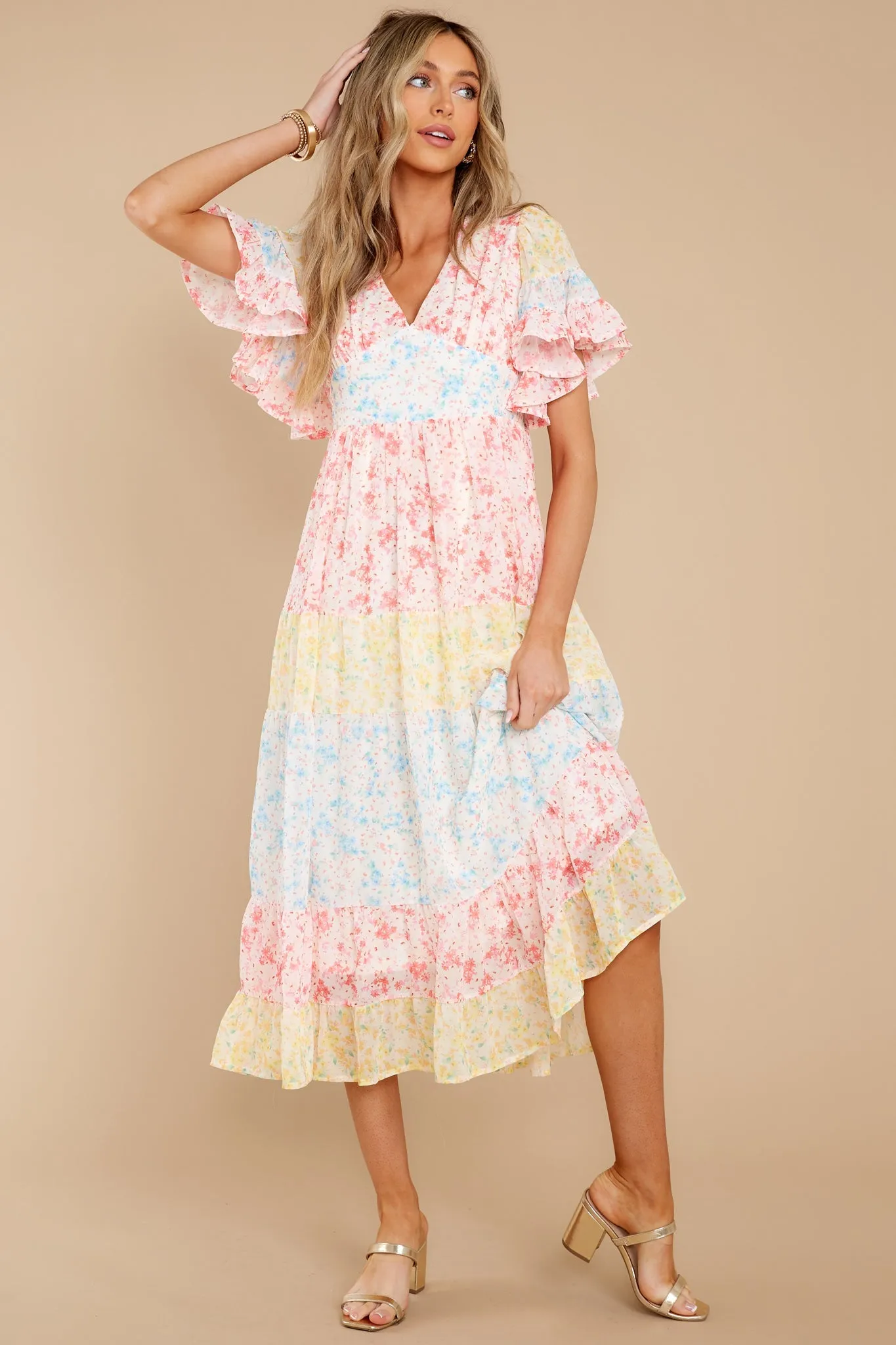 Use Your Imagination Pink Multi Floral Print Midi Dress