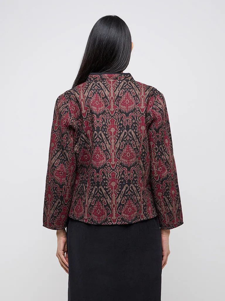 Utsa Red Ikat Design Cotton Quilted Jacket