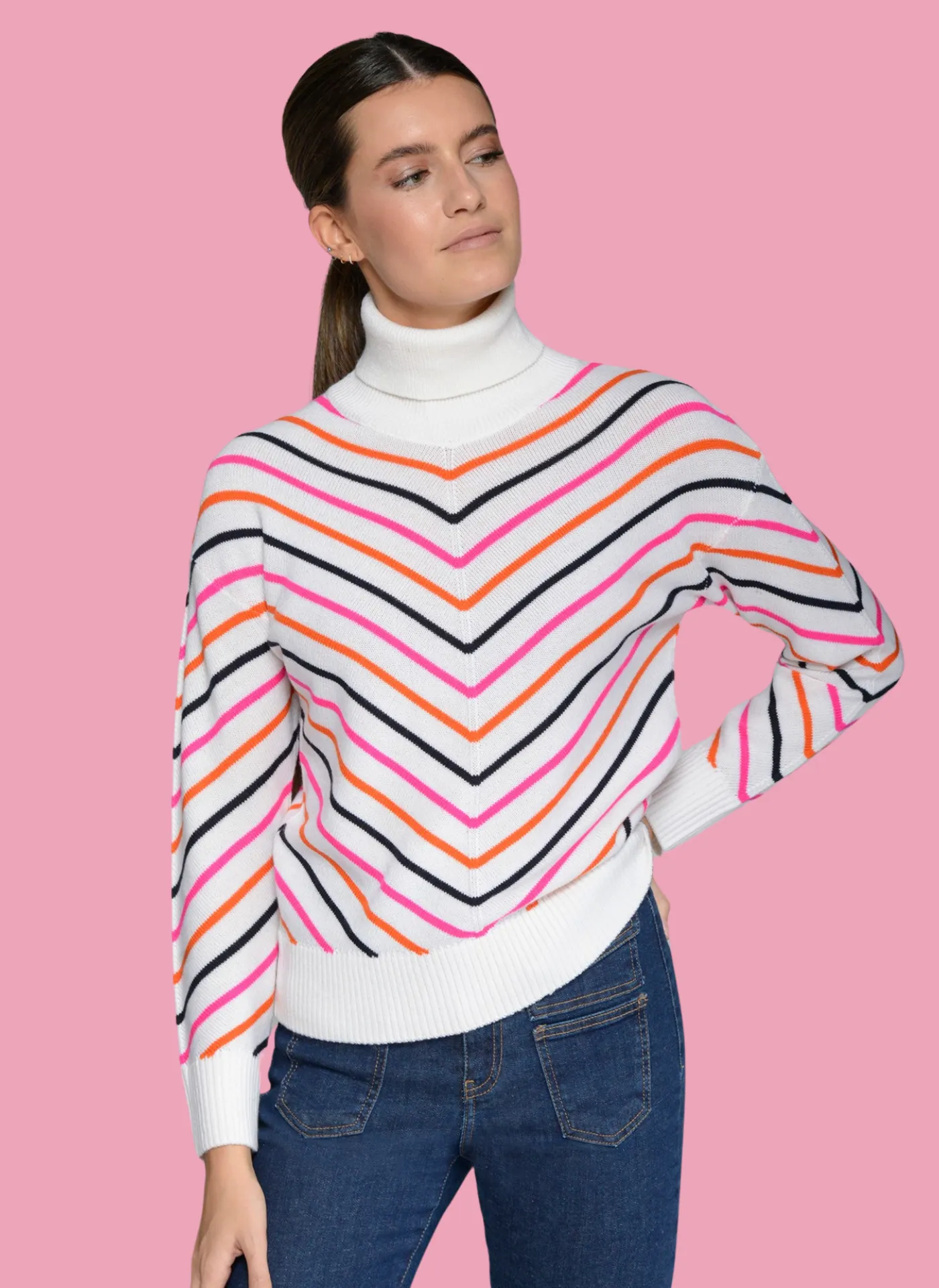 V Stripe Turtleneck Sweater