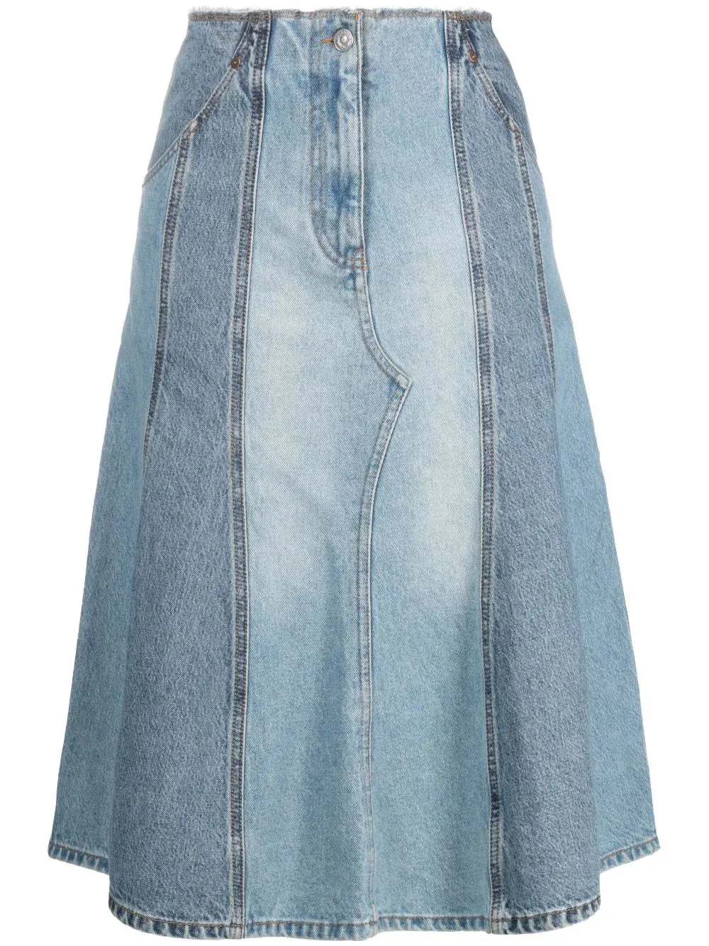 Victoria Bekcham Deconstructed Denim Midi Skirt