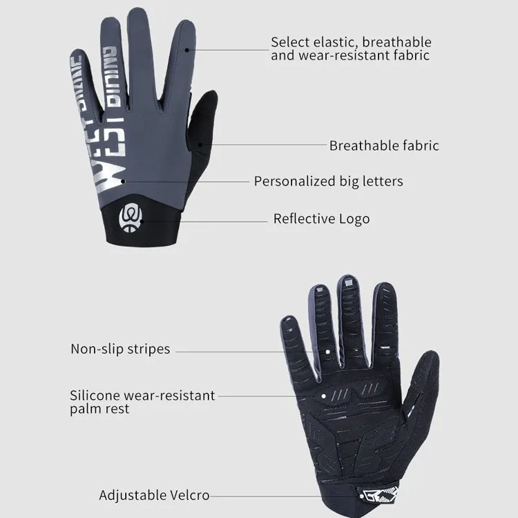 WEST BIKING YP0211214 Long Finger Shock Absorption Non-Slip Touch Screen Gloves Cycling Sports Gloves, Size: M(Black)