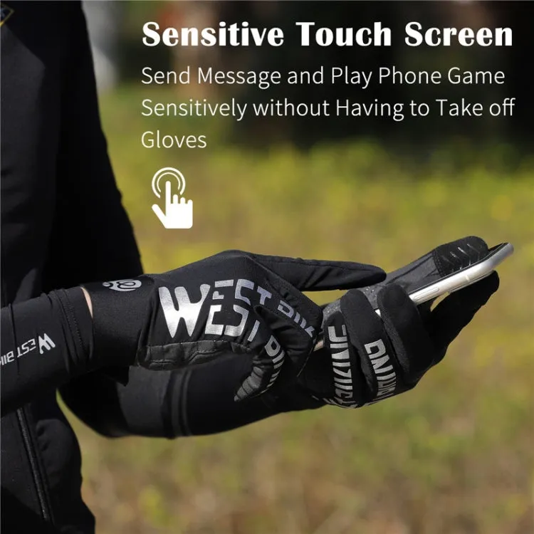 WEST BIKING YP0211214 Long Finger Shock Absorption Non-Slip Touch Screen Gloves Cycling Sports Gloves, Size: M(Black)