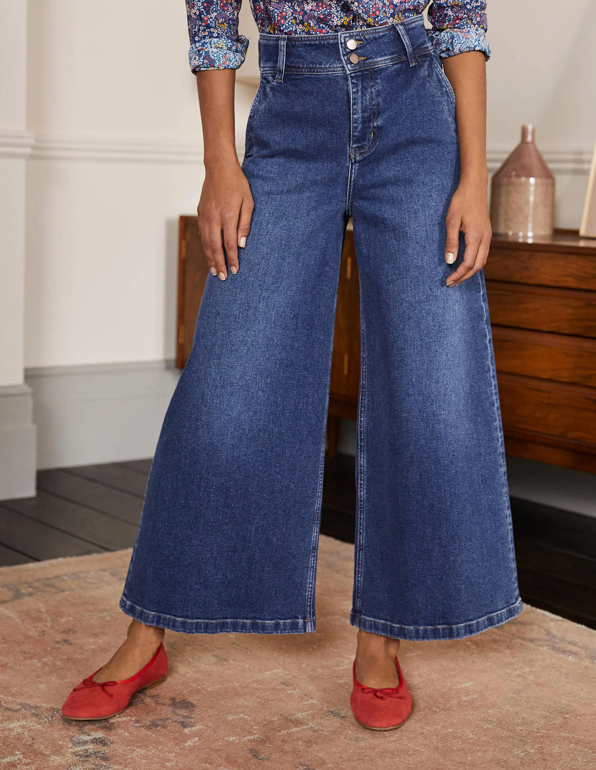 Wide Leg Denim Culottes-Mid Vintage