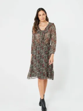 Woman Winter Floral Print Long Sleeves Dress - Emmy Dress