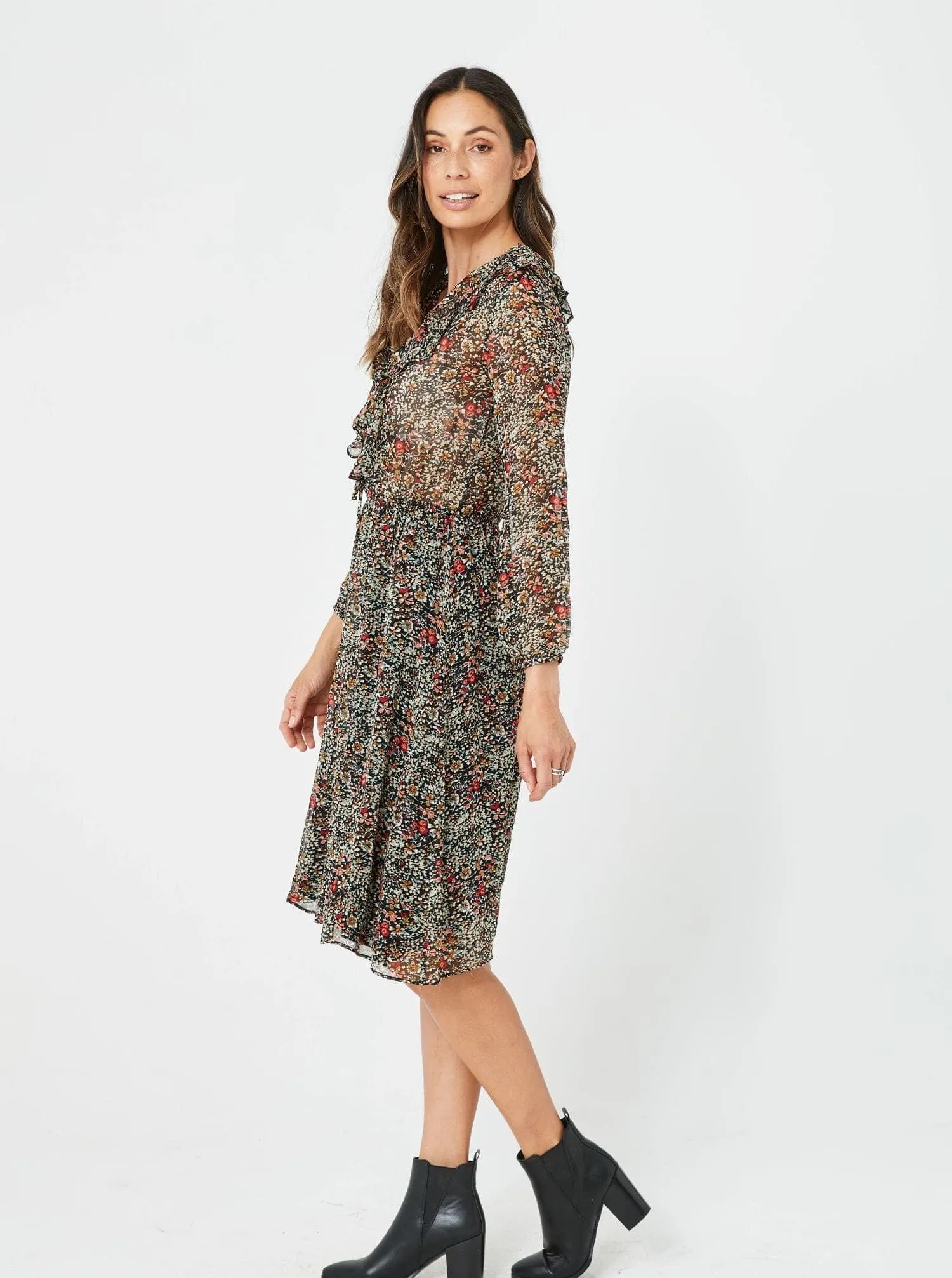 Woman Winter Floral Print Long Sleeves Dress - Emmy Dress