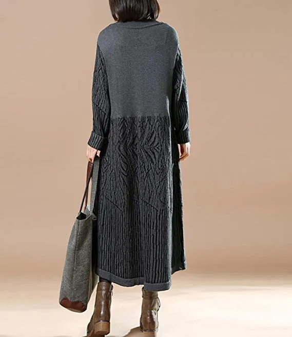 Women Winter Turtle Neck Long Sleeve Sweater Knitted Dress