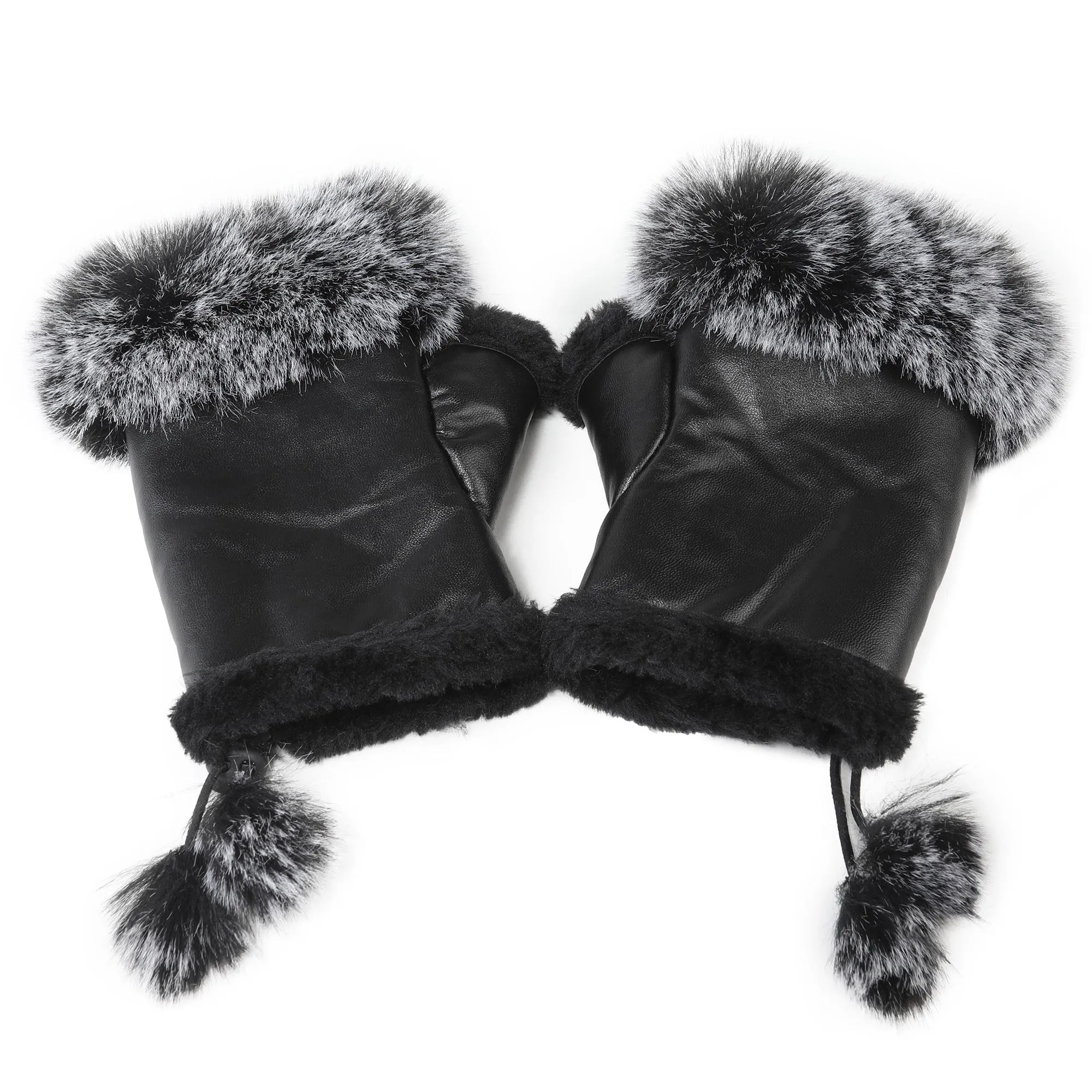 Women's Faux Fur Winter Fingerless Gloves Lined Mittens Warm Wrist Hands Warmer