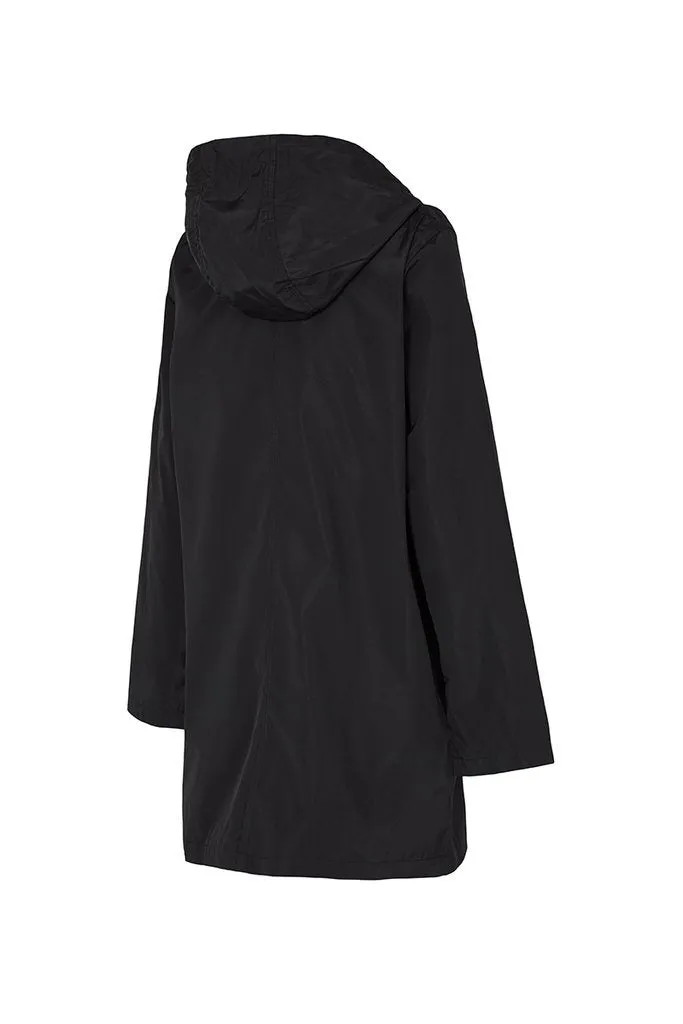 Women’s Packable Hooded 3/4 Rain Jacket, Black, PAQME