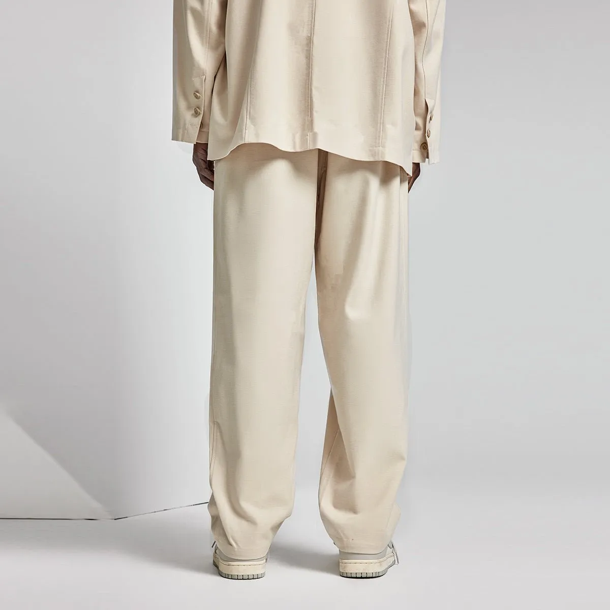 Wool-blend Wide Fit Pleated Apricot Smart Pants