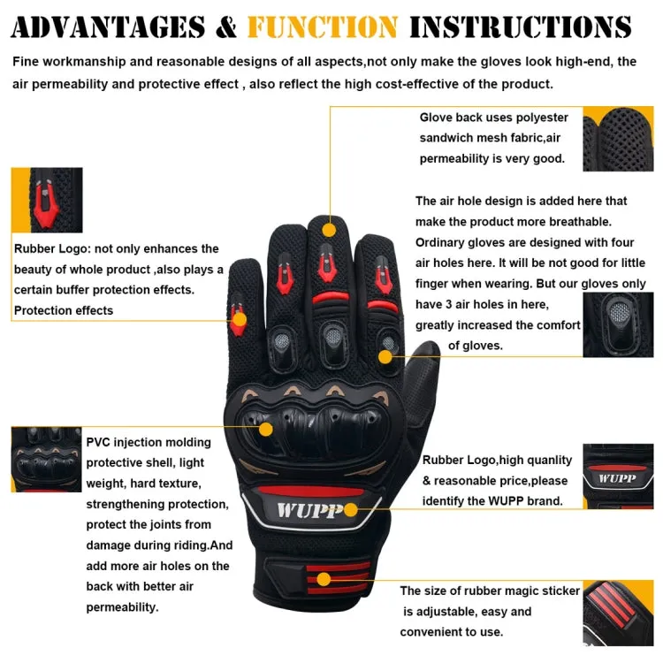 WUPP Motorcycle Gloves Touch Screen Waterproof Breathable Wearable Anti-skid Resistance Summer Winter Full-Finger Protective Gloves, Size: XXL