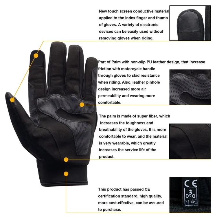 WUPP Motorcycle Gloves Touch Screen Waterproof Breathable Wearable Anti-skid Resistance Summer Winter Full-Finger Protective Gloves, Size: XXL