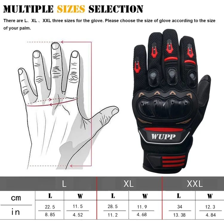 WUPP Motorcycle Gloves Touch Screen Waterproof Breathable Wearable Anti-skid Resistance Summer Winter Full-Finger Protective Gloves, Size: XXL