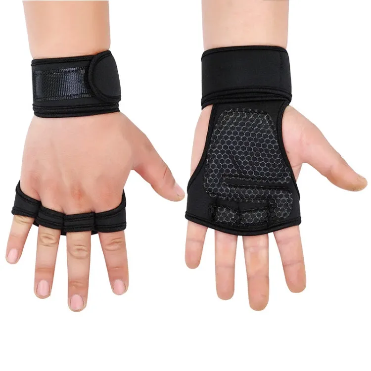 XL Weightlifting Dumbbell Horizontal Bar Anti-cocoon Anti-slip Wrist Fitness Four-finger Gloves(Black)