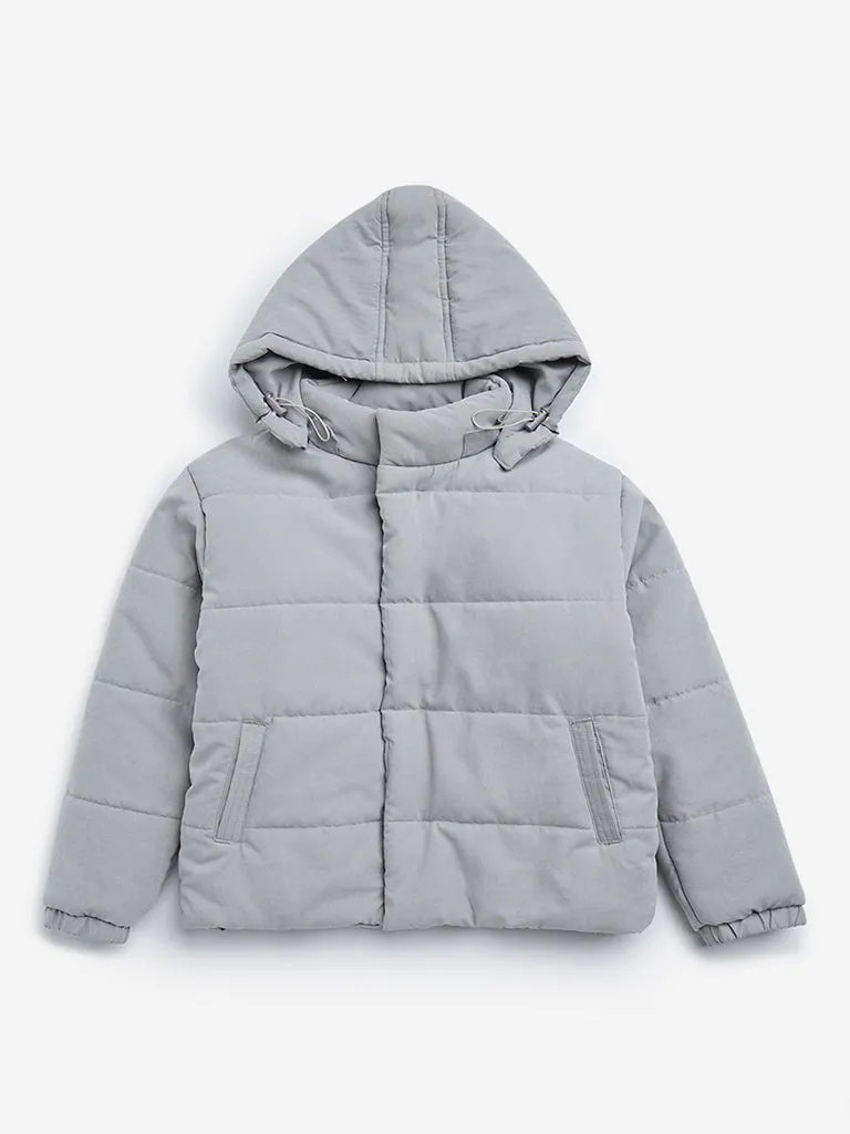 Y&F Kids Grey Hooded Quilted Jacket