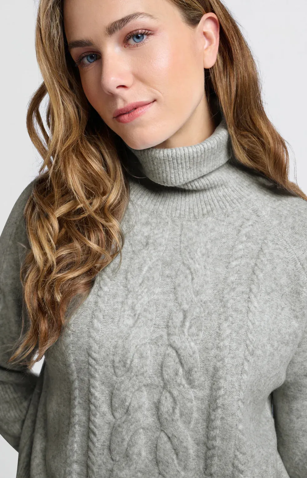 YAYA TURTLENECK SWEATER CABLE GREY MELANGE